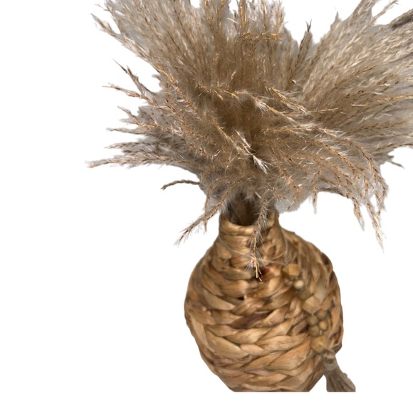 Boho style woven basket vase with wispy feather fillers 10” tall - Picture 7 of 9